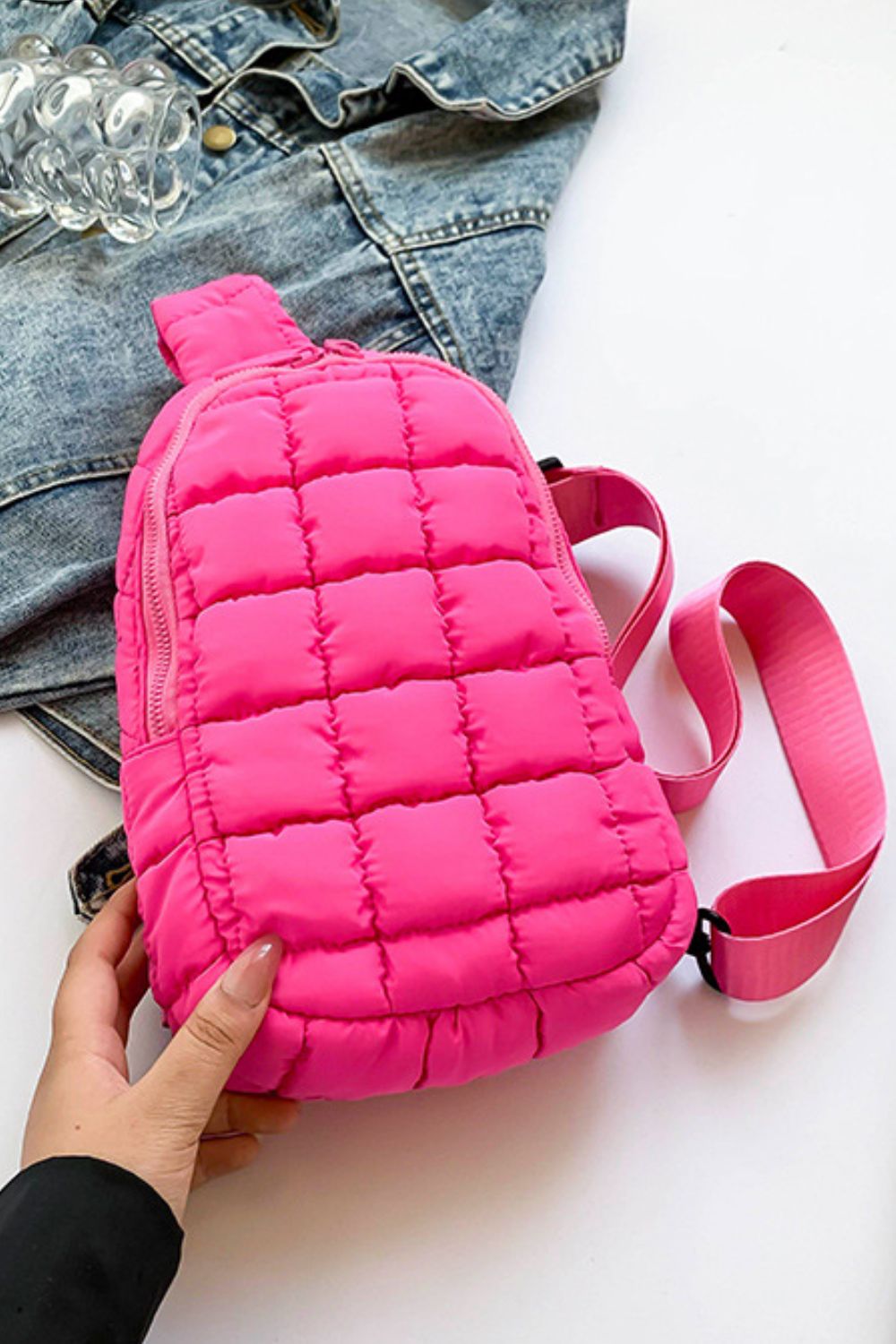 Olive Green Quilted Crossbody Bag