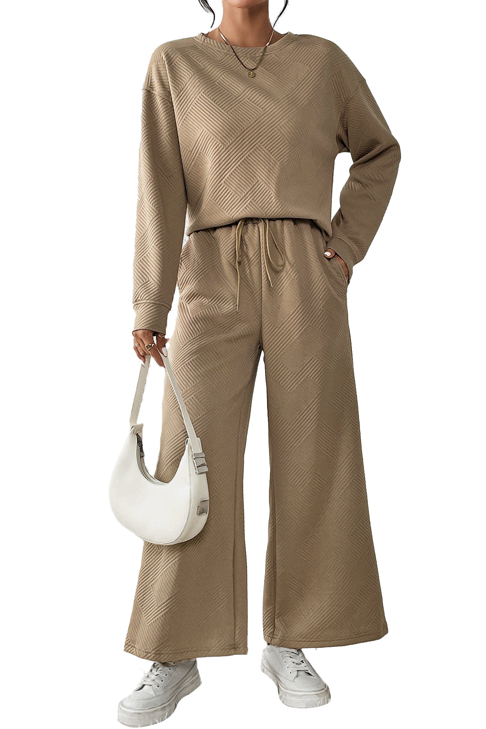 Textured Loose Slouchy Long Sleeve Top and Pants Set