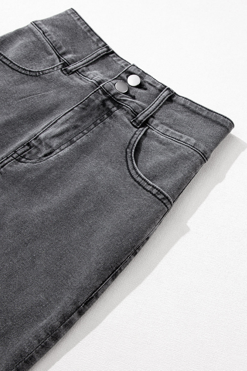 High Waist Raw Hem Skirt with Metal Buttons and Side Slits