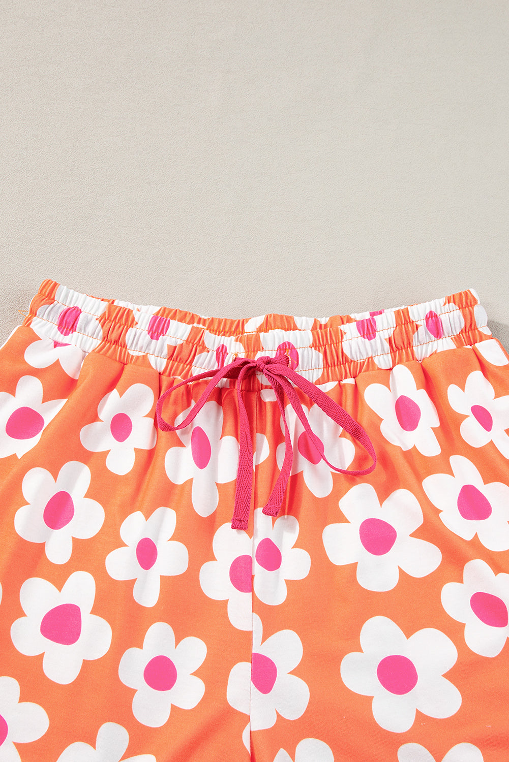 Orange Floral Print Short Sleeve Shirt Pajamas Set