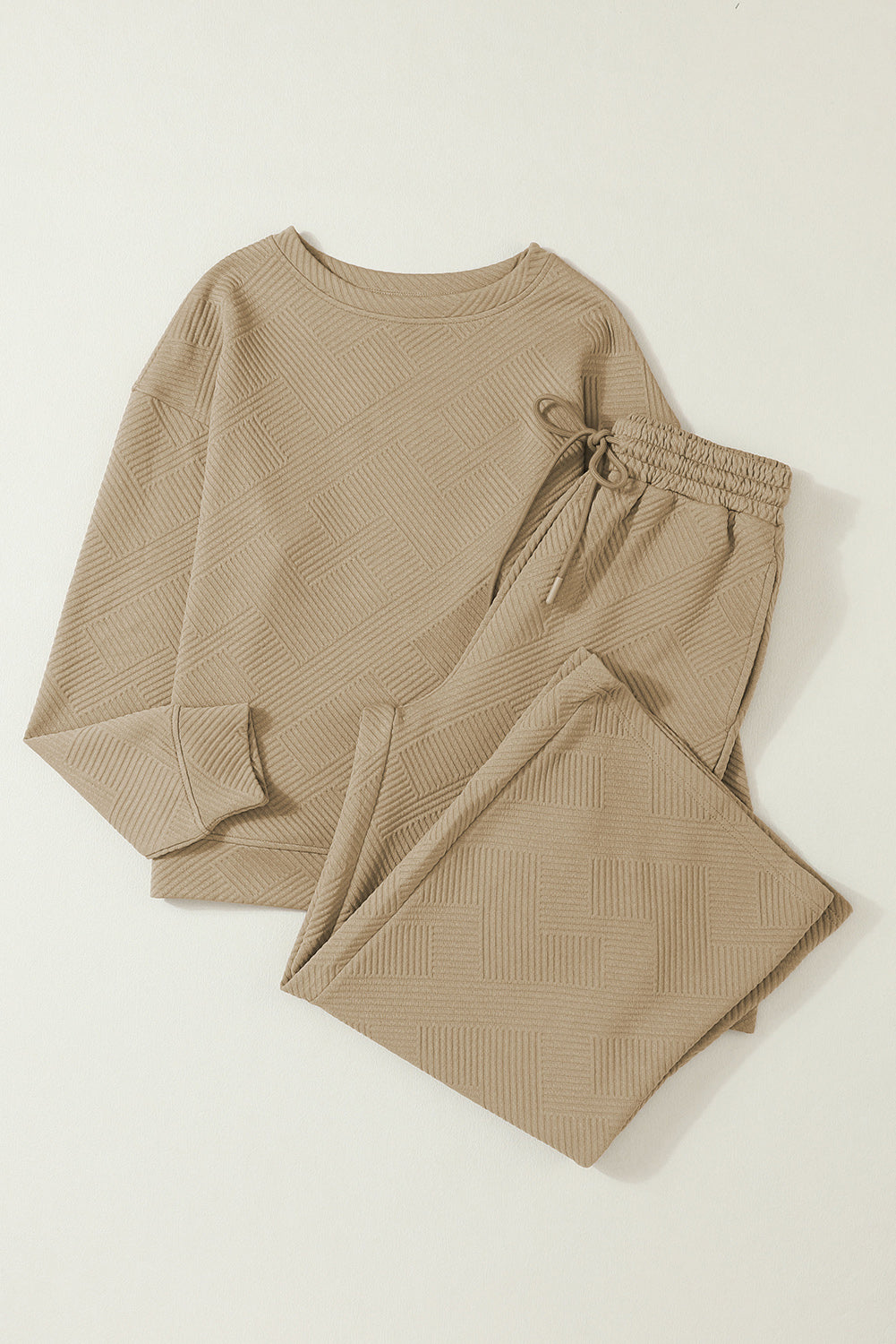 Textured Loose Slouchy Long Sleeve Top and Pants Set