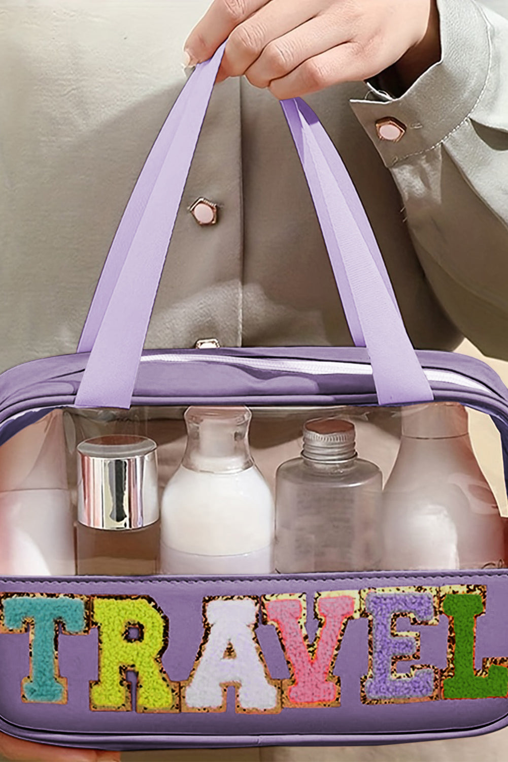 Purple TRAVEL Letter Clear Makeup Bag