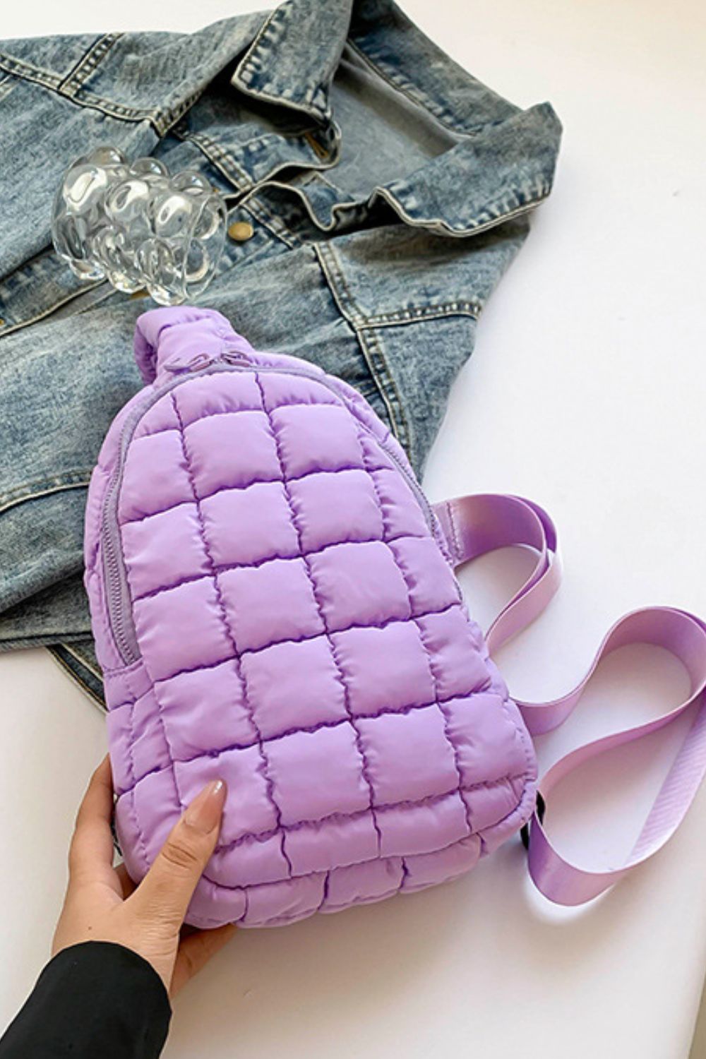 Olive Green Quilted Crossbody Bag