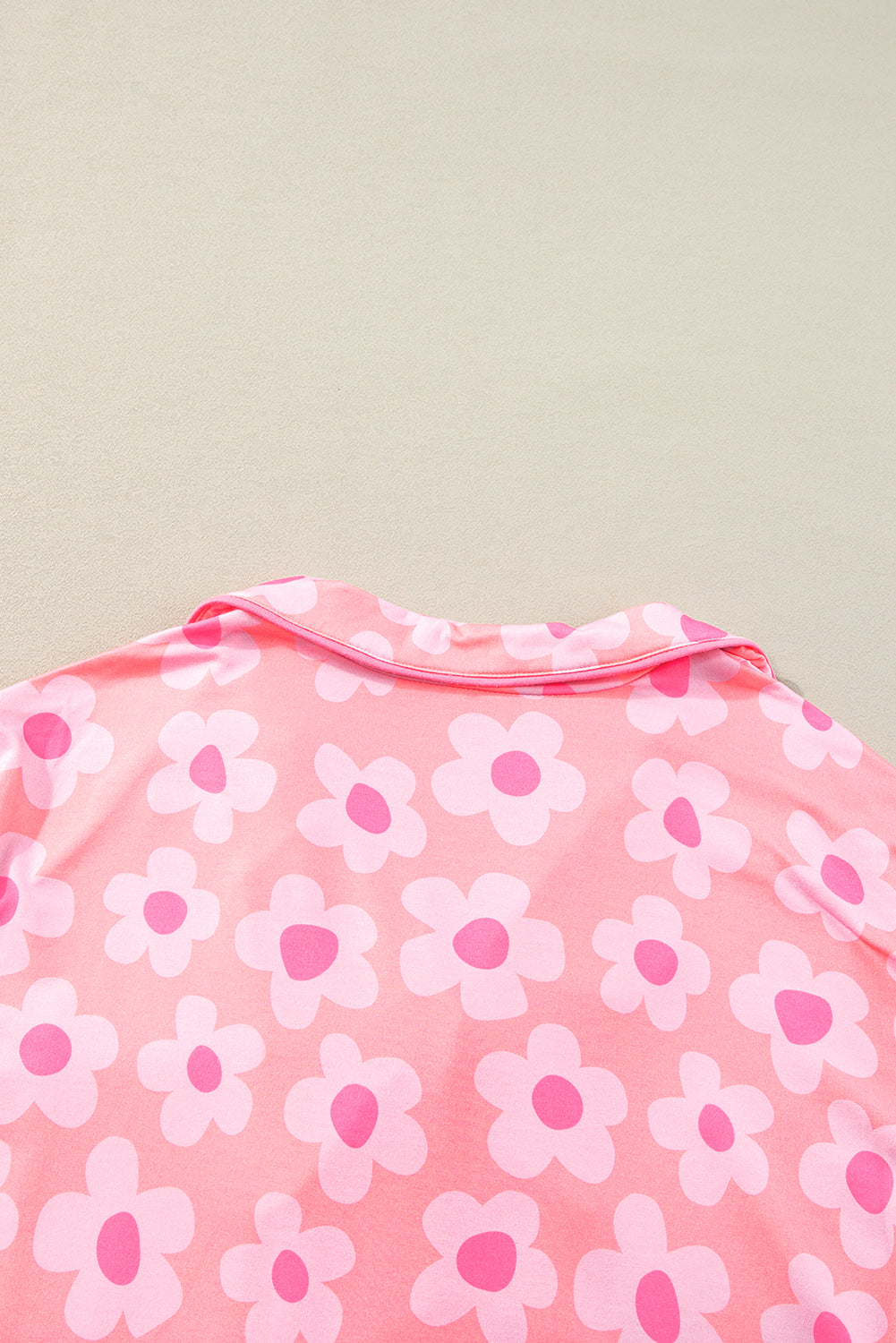 Pink Floral Print Short Sleeve Shirt Pajamas Set