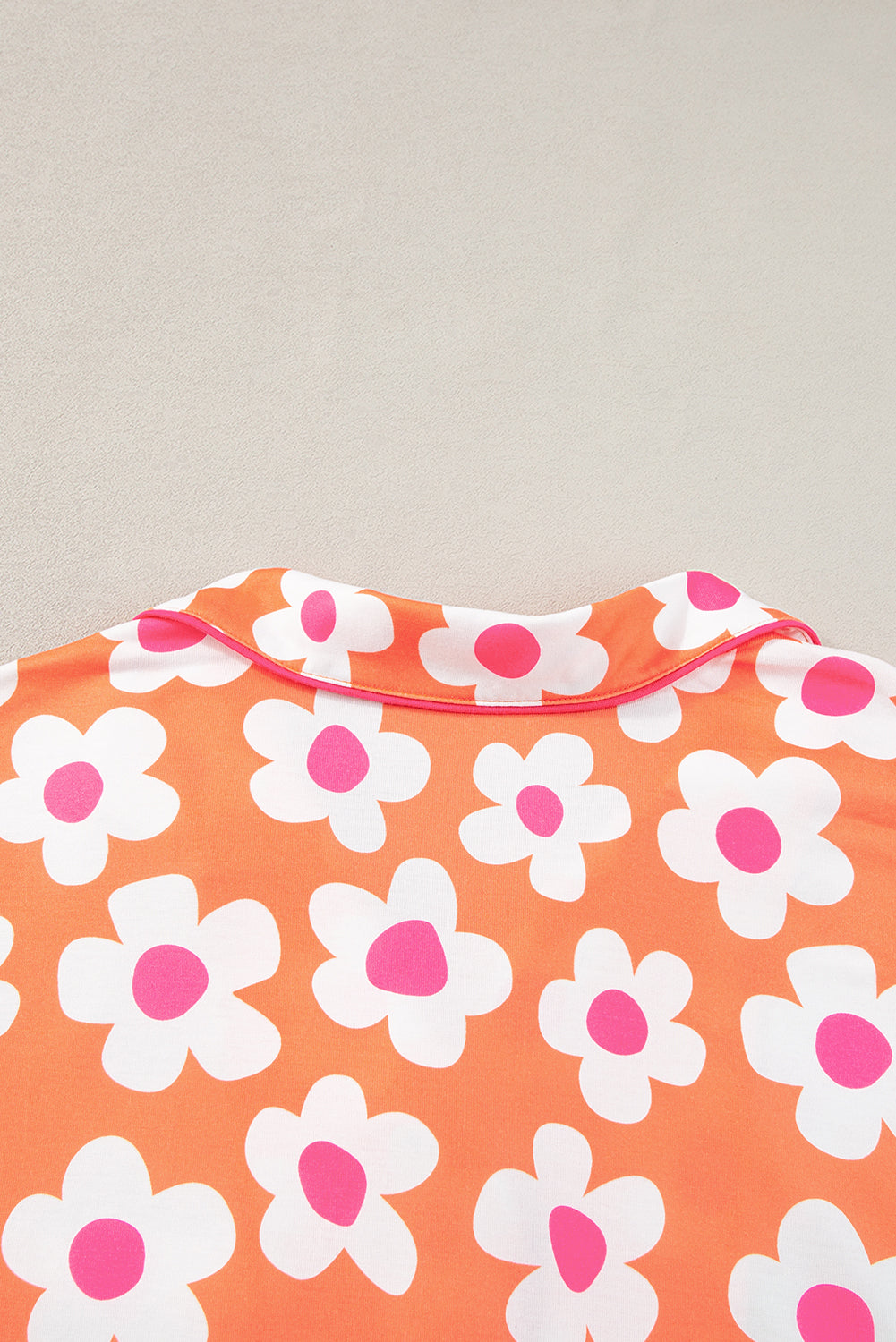 Orange Floral Print Short Sleeve Shirt Pajamas Set