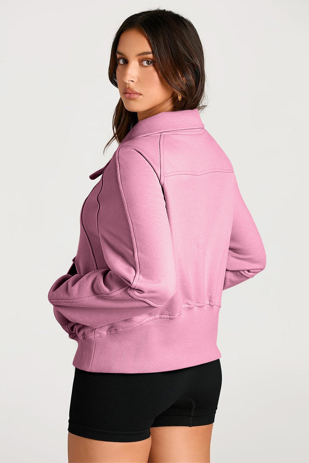 Versatile Stand Neck Quarter Zip Pullover with Kangaroo Pocket