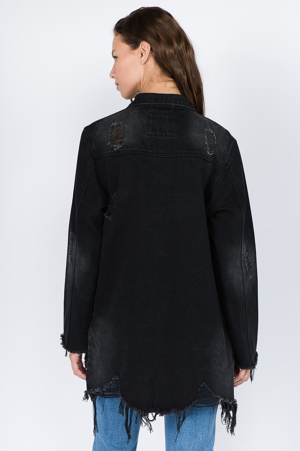 Trendy Distressed Frayed Hem Denim Jacket for Effortlessly Cool Style