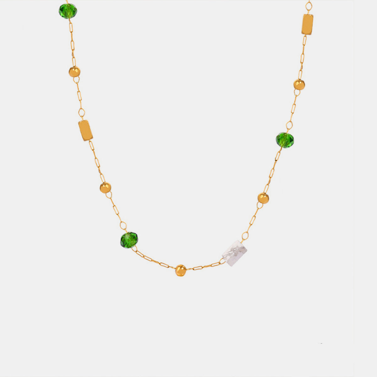2-Piece Pearl & Natural Stone Necklace with Gold-Plated Beads and Oil Drip Charm