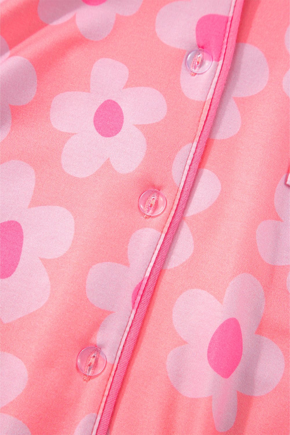 Pink Floral Print Short Sleeve Shirt Pajamas Set