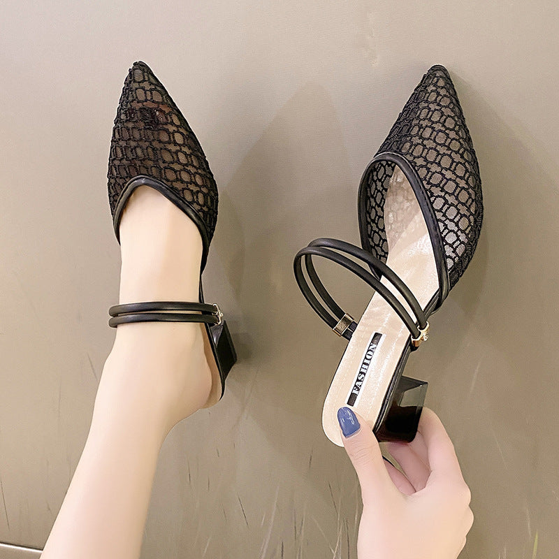 Sheer Point Toe Block Heel Sandals