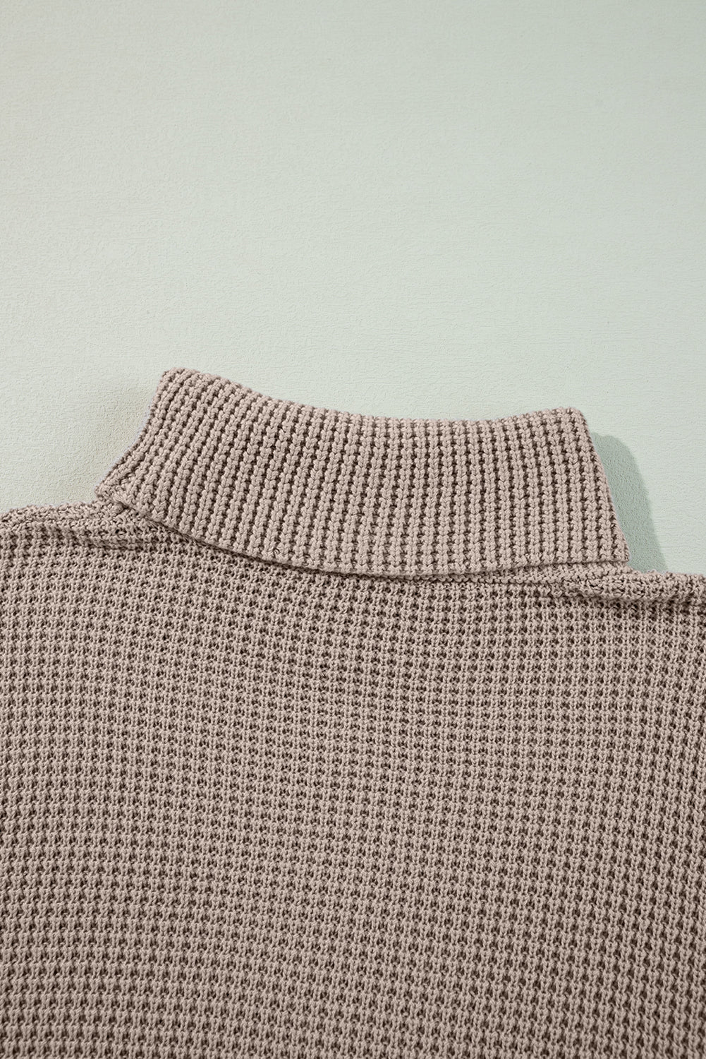 Smoke Gray Striped Plaid Waffle Knit Turtleneck Sweater