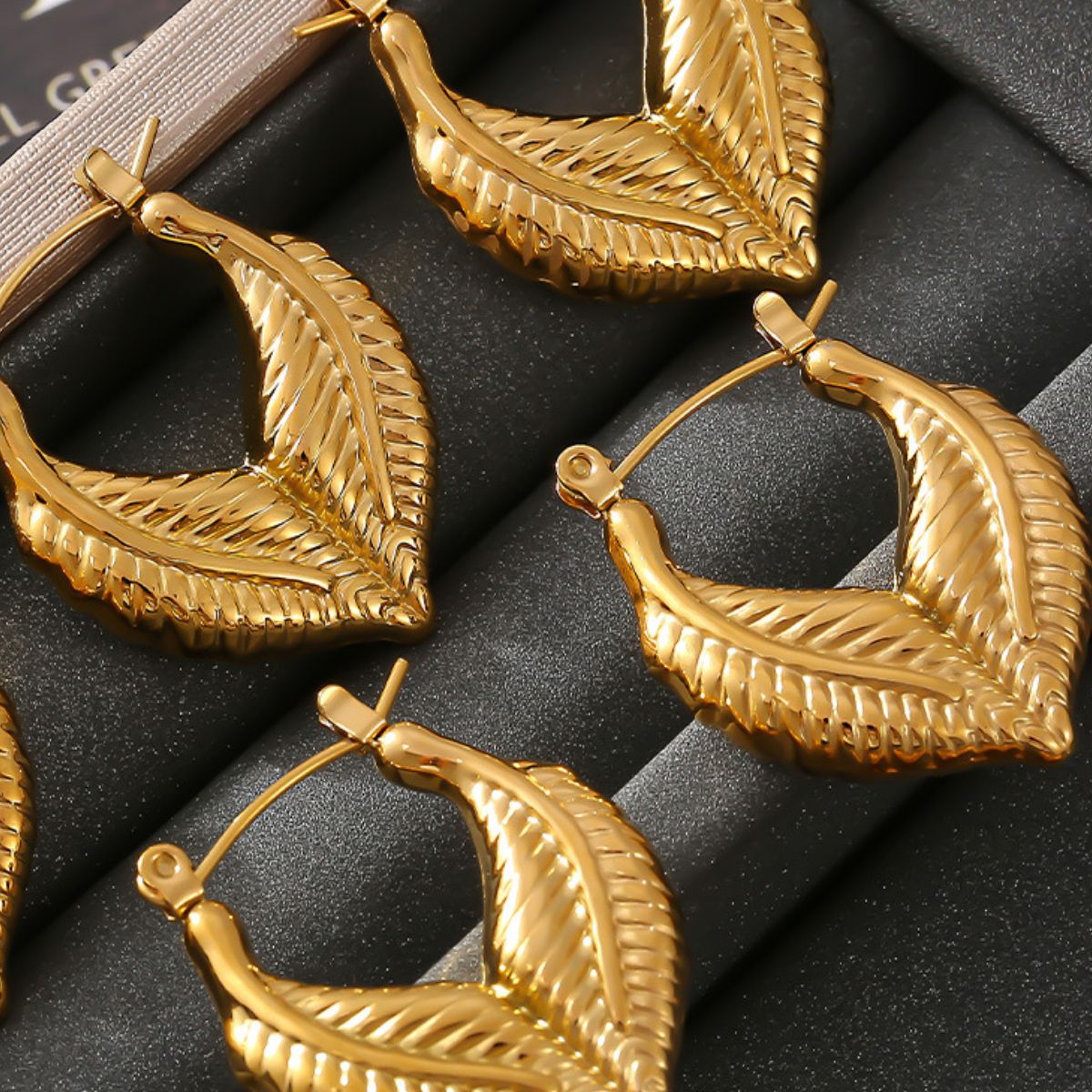 Titanium Steel Gold Leaf Shape Earrings