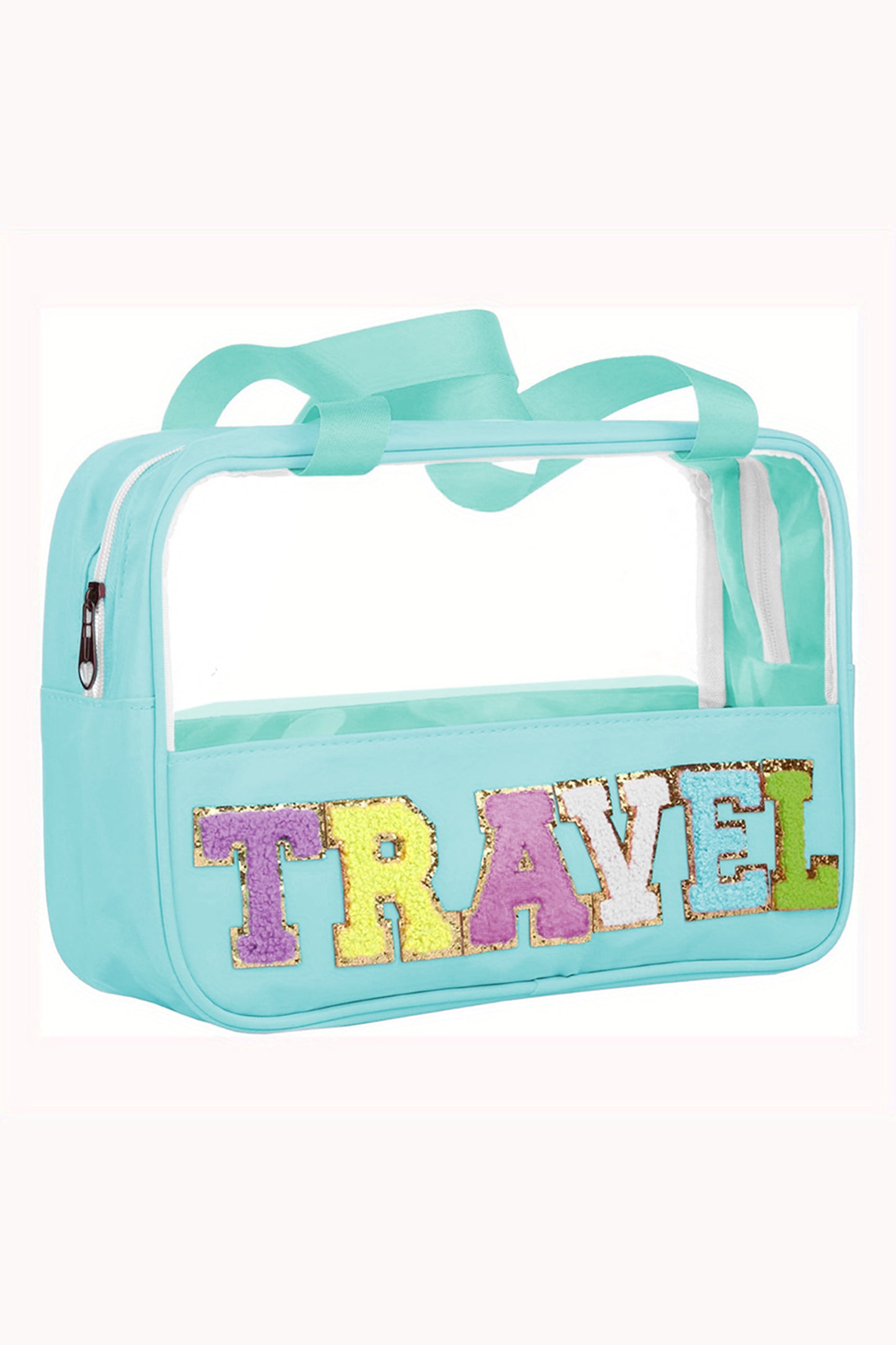 Mint Green TRAVEL Chenille Letter Clear Makeup Bag