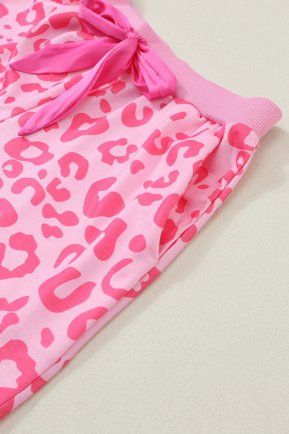 Pink Leopard Long Sleeve Satin Two Piece Set