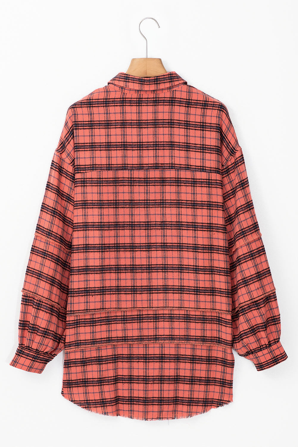 Plaid Long Sleeve Side Distressed Shirt