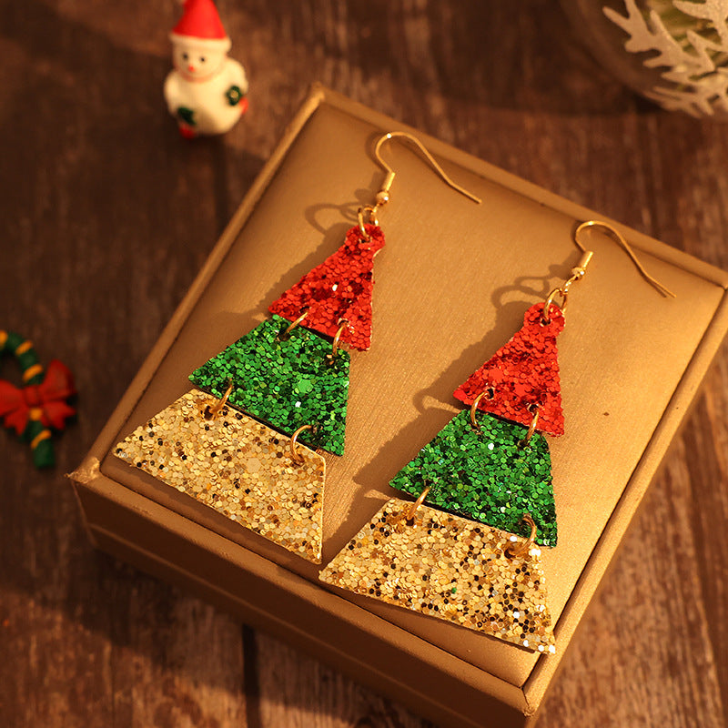 Christmas Tree Shape Sequin Earrings