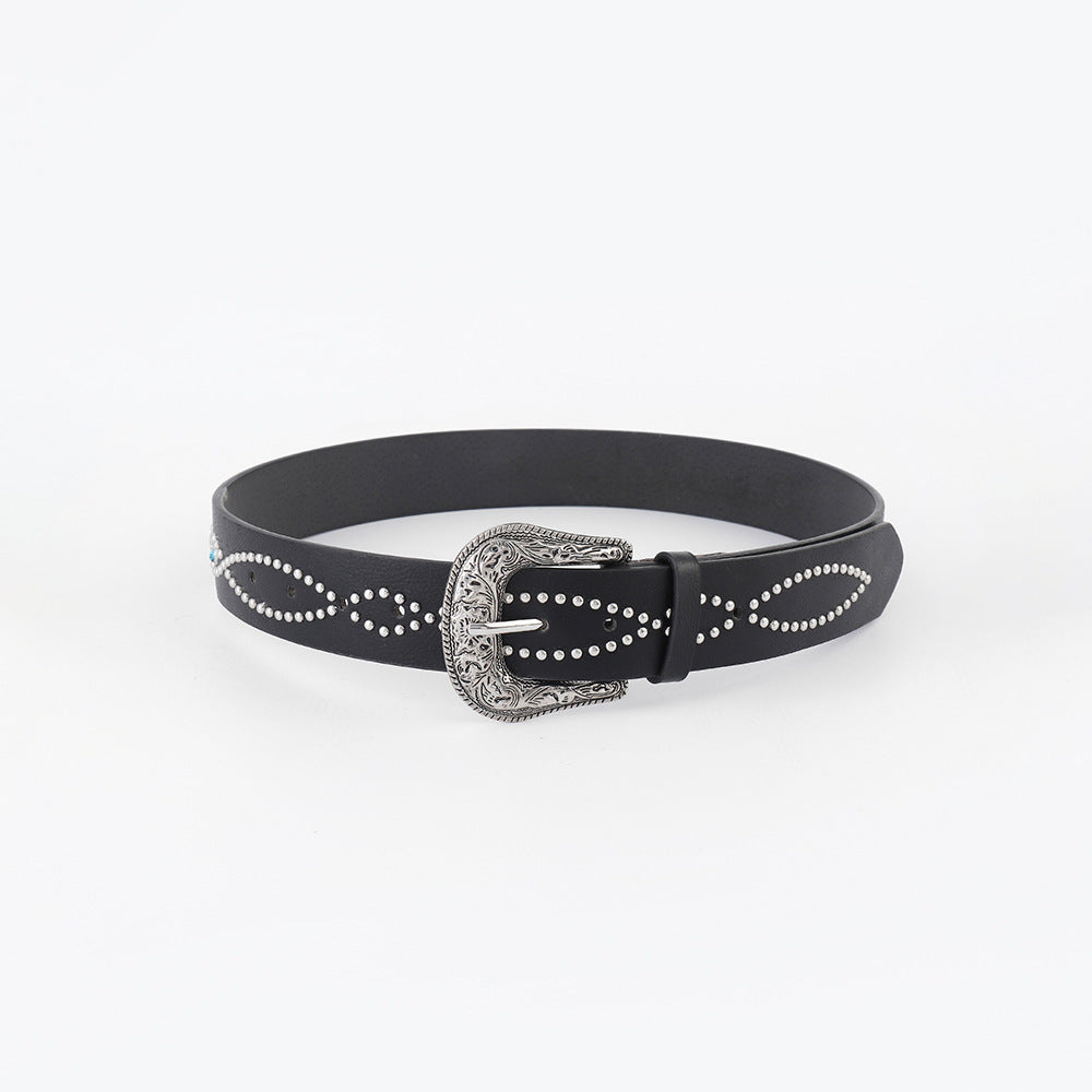 Western Leather Rhinestone Belt