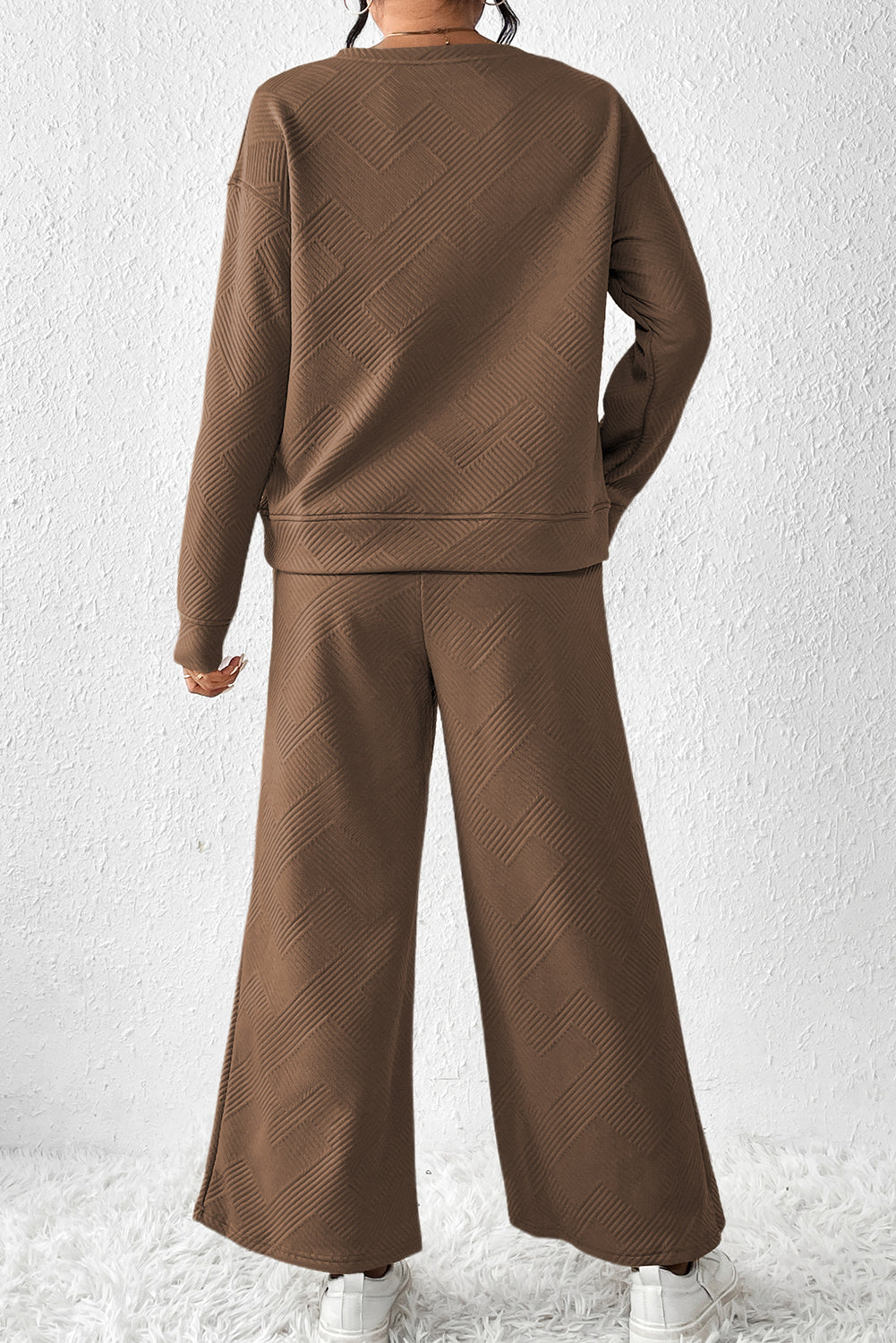 Textured Loose Slouchy Long Sleeve Top and Pants Set
