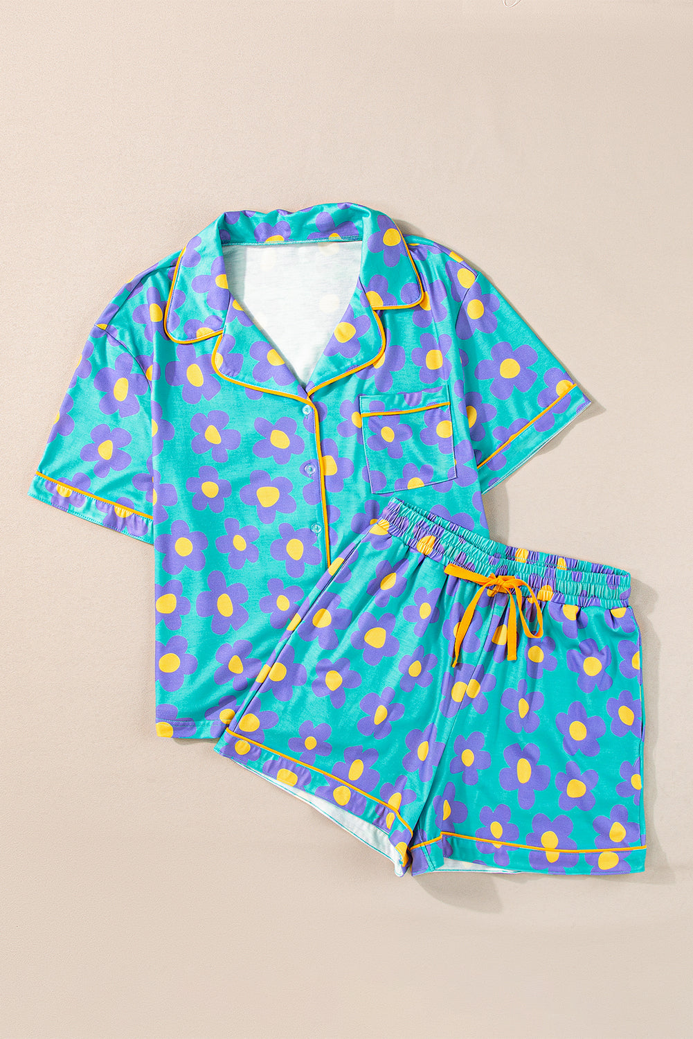 Green Flower Print Pajamas Set