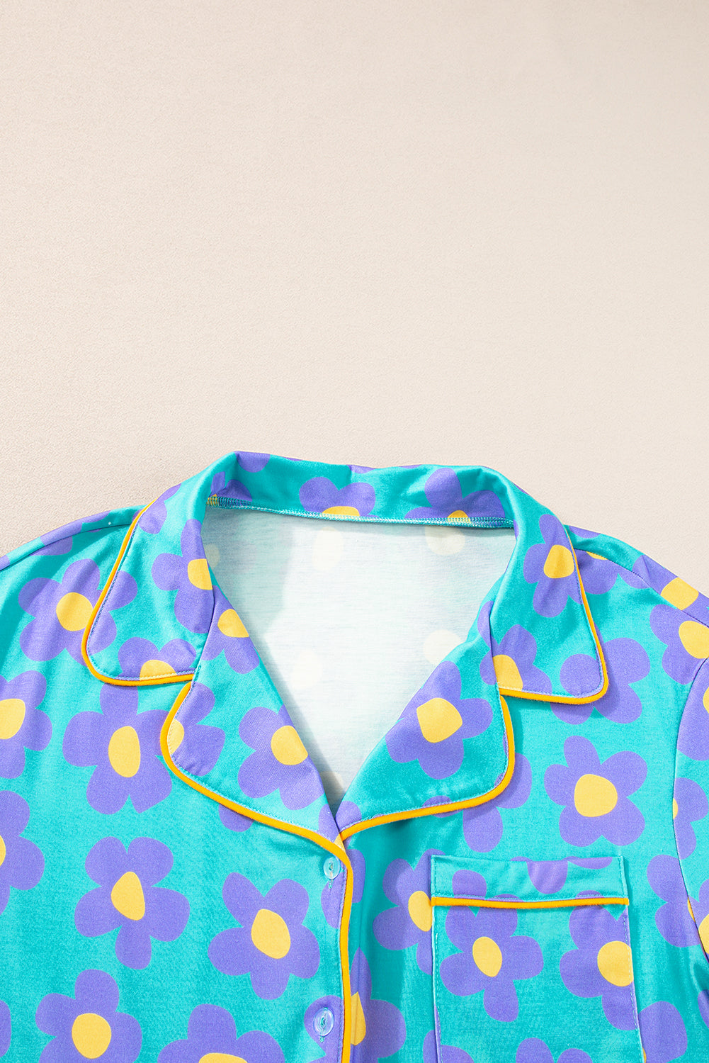 Green Flower Print Pajamas Set