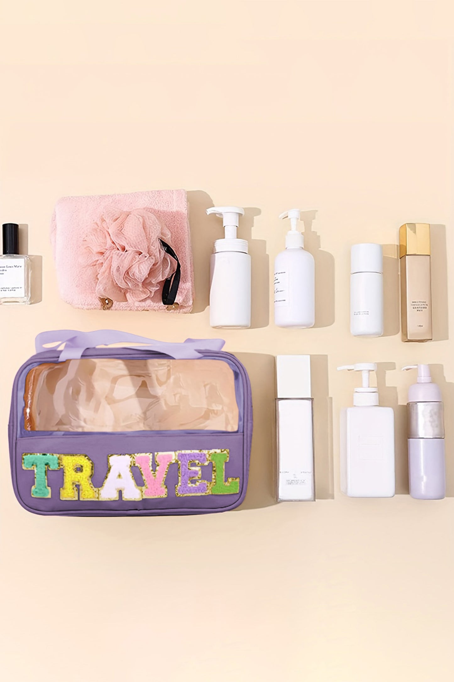 Purple TRAVEL Letter Clear Makeup Bag