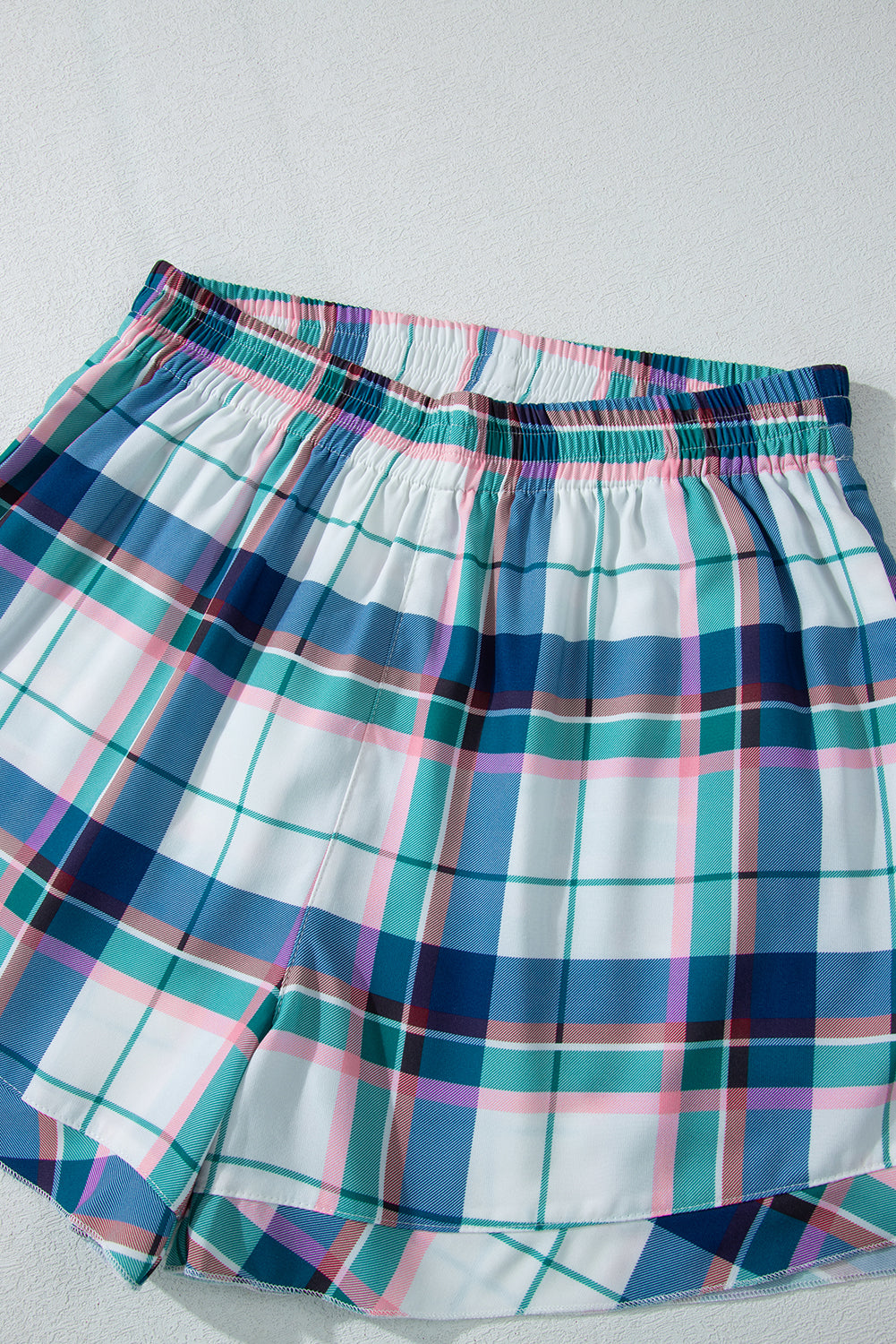 Blue Plaid Print Shirt and Shorts Lounge Set