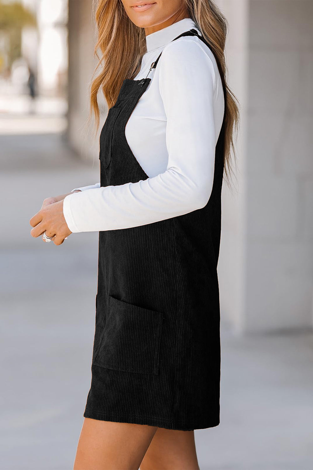 Front Pocket Sleeveless Corduroy Overall Dress
