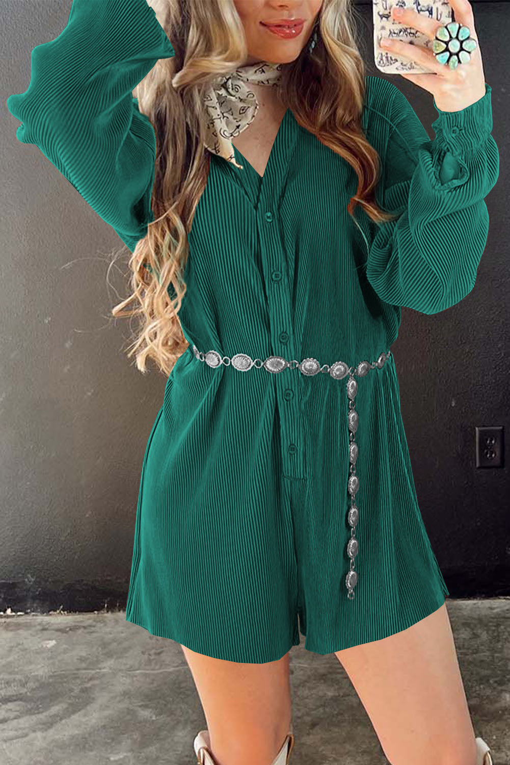 Cute Solid-Color Ribbed Textured Romper with Button-Up Closure