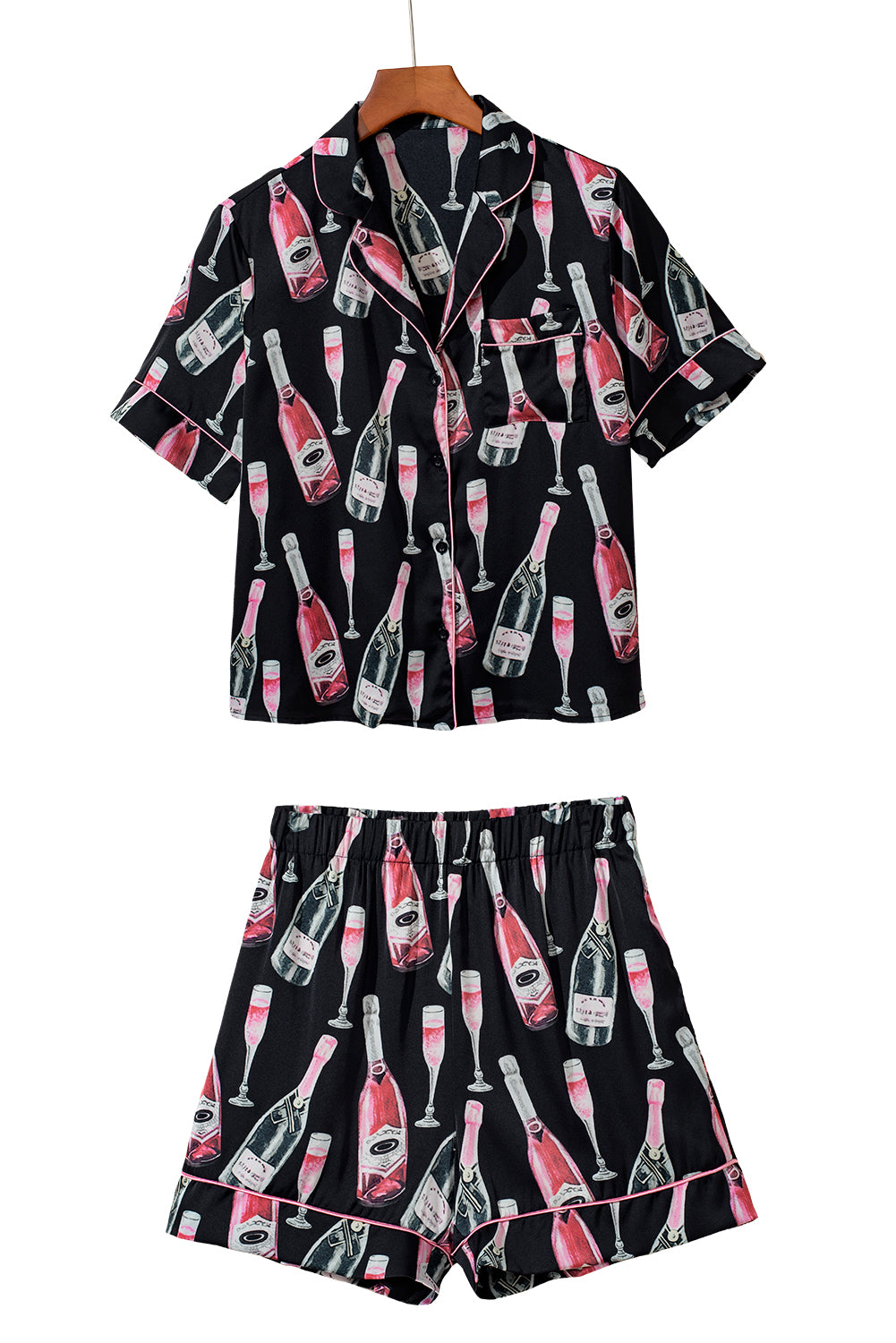 Champagne Print Silky Pajamas Set
