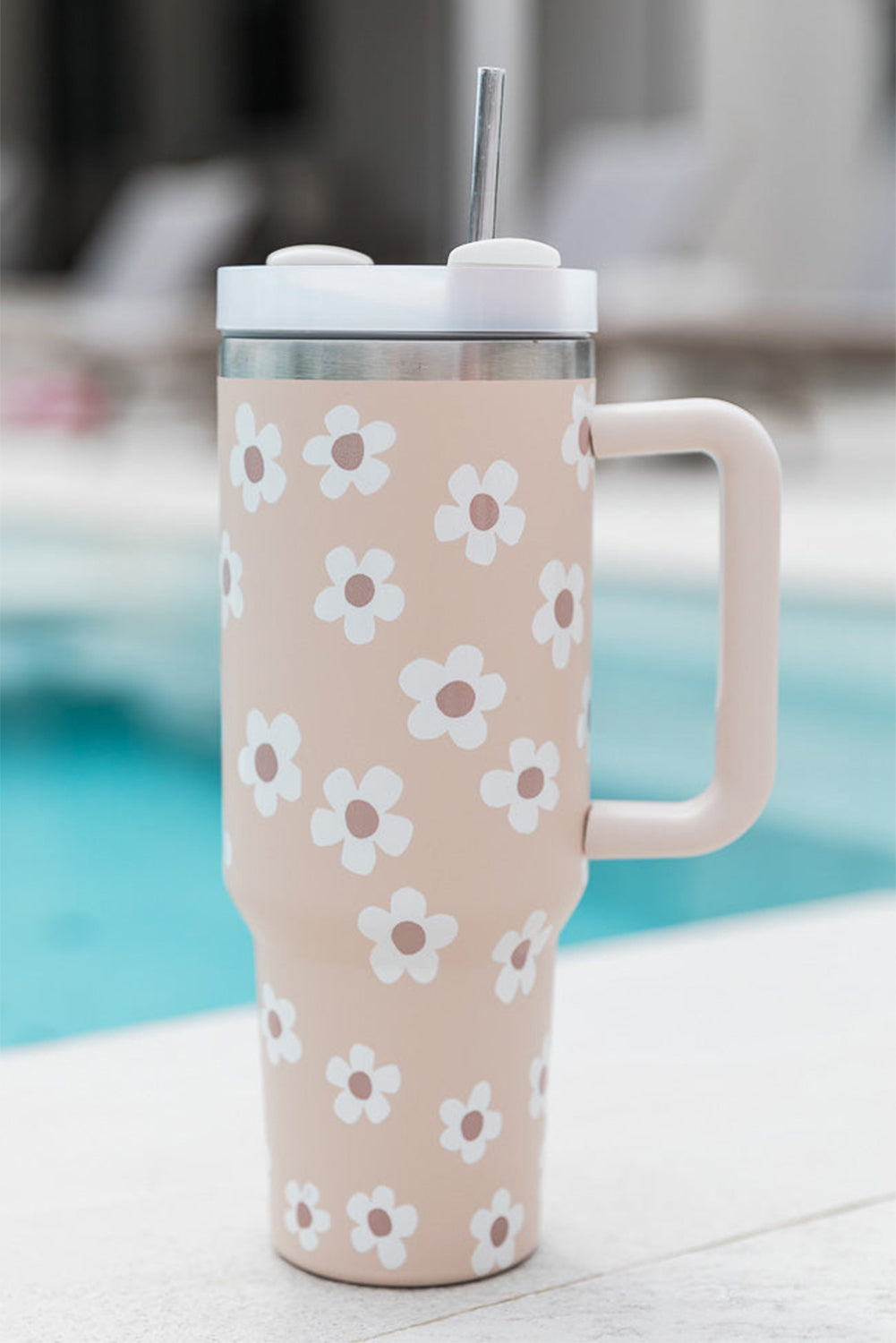 Floret Print Stainless Tumbler with Lid and Straw 40oz