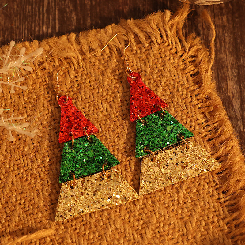 Christmas Tree Shape Sequin Earrings