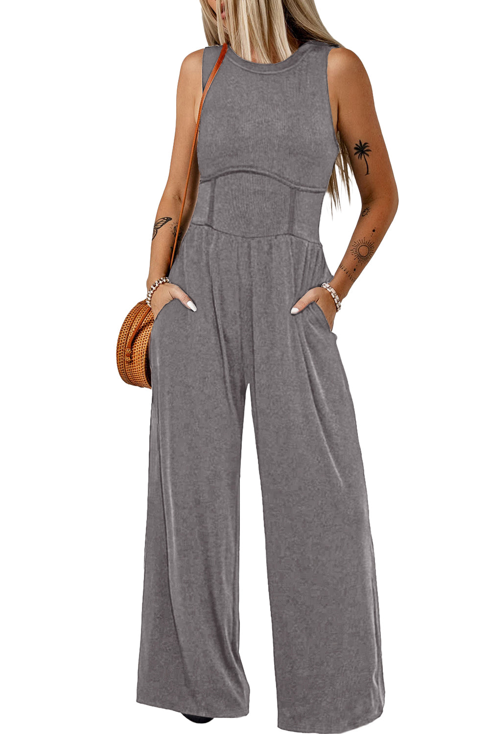 Flattering Crew Neck A-Line Jumpsuit