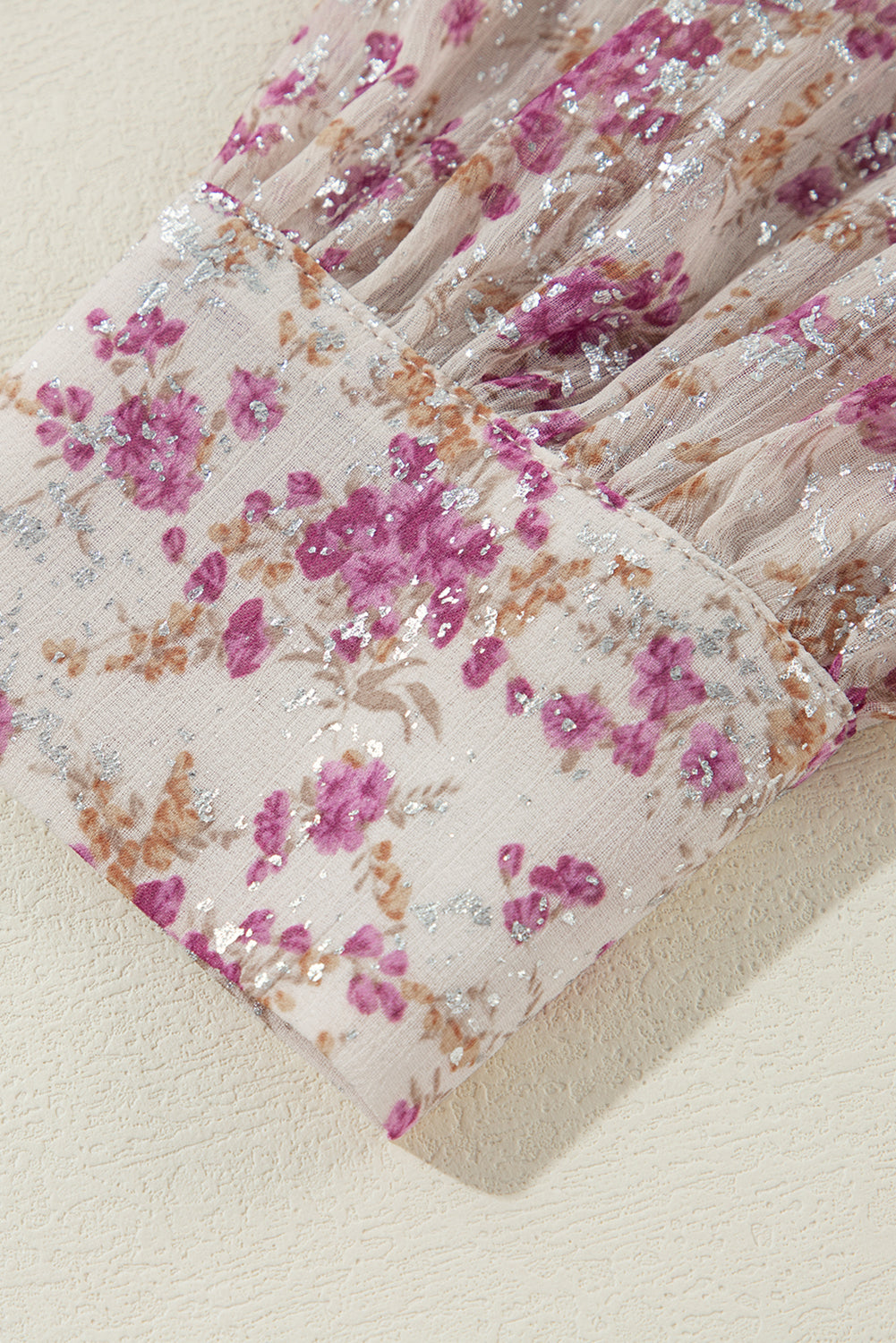 Pink Floral Bishop Sleeve Collared Blouse