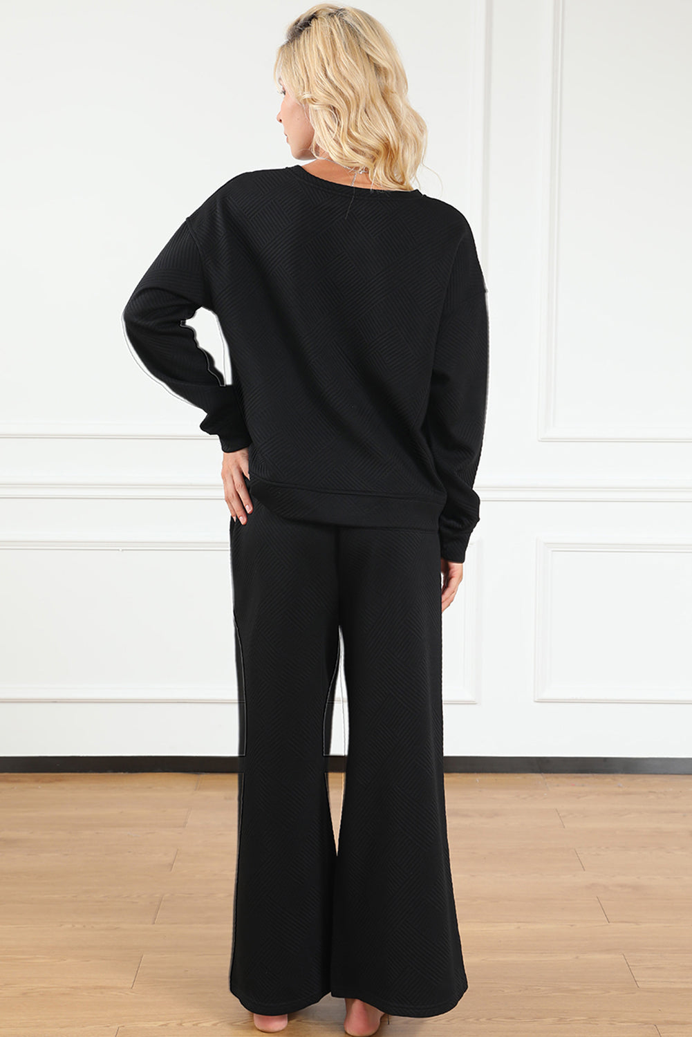 Textured Loose Slouchy Long Sleeve Top and Pants Set