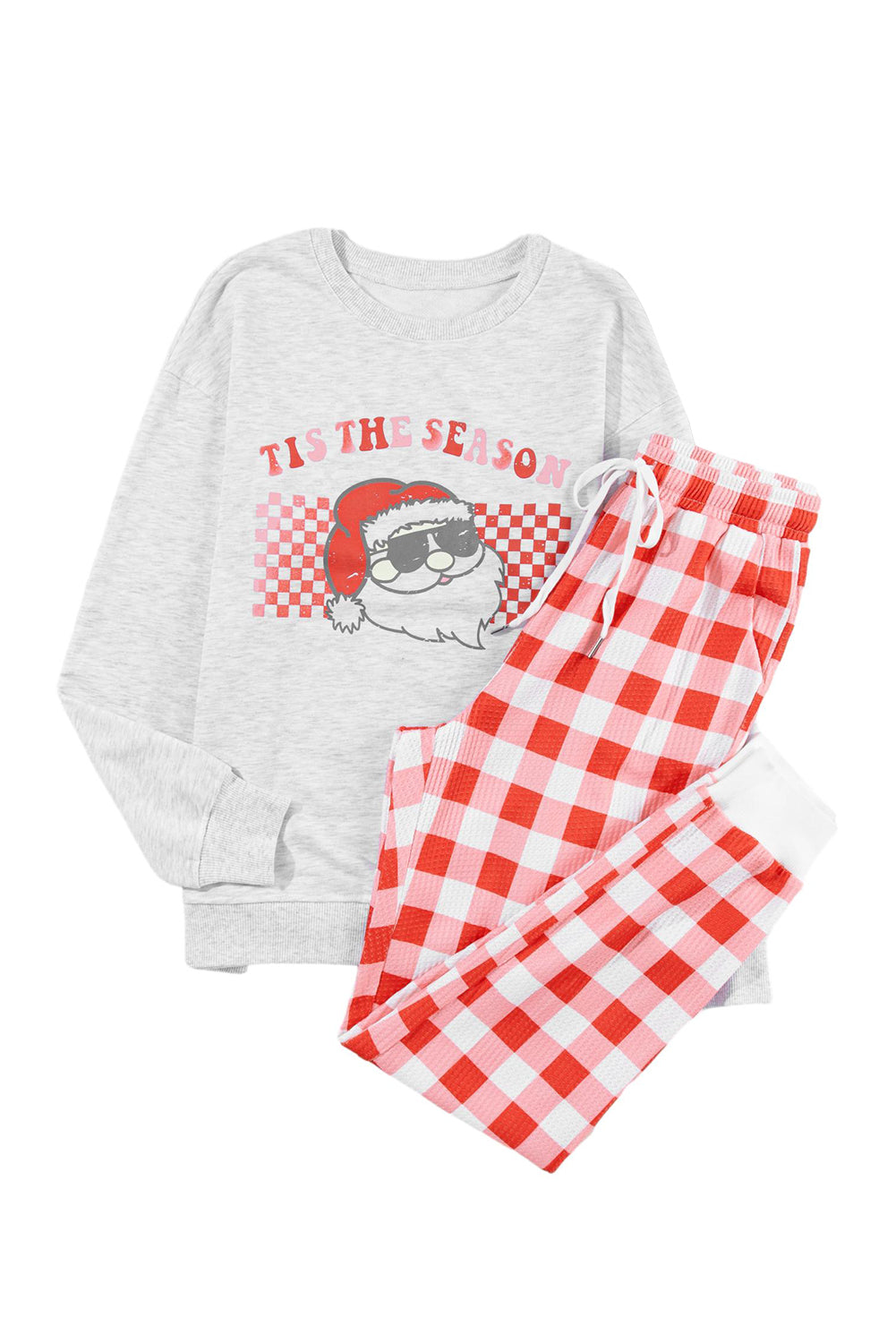 Claus Graphic Top Plaid Pants Lounge Set