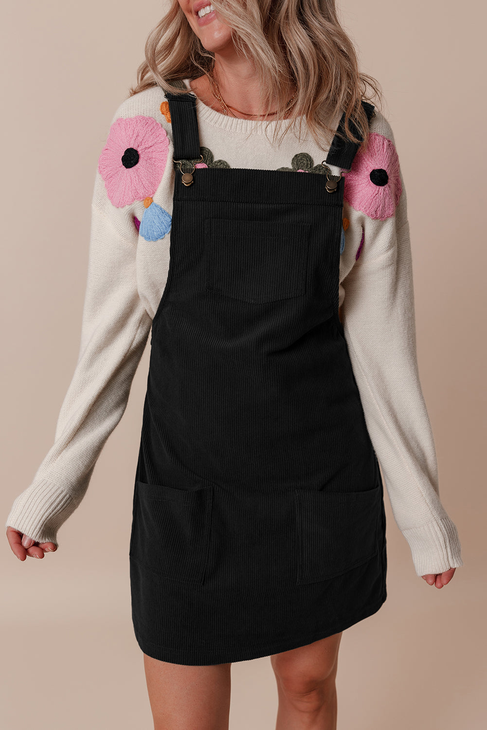 Front Pocket Sleeveless Corduroy Overall Dress
