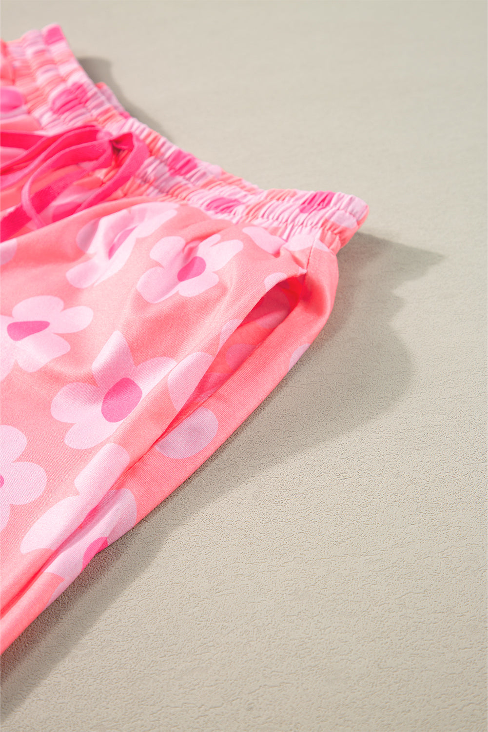 Pink Floral Print Short Sleeve Shirt Pajamas Set