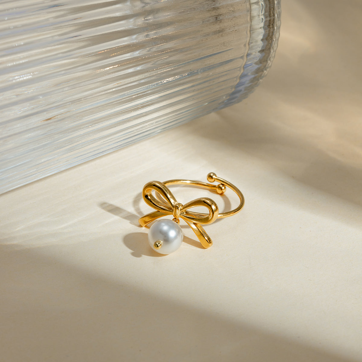 Bow Babe Gold Pearl Bow Ring