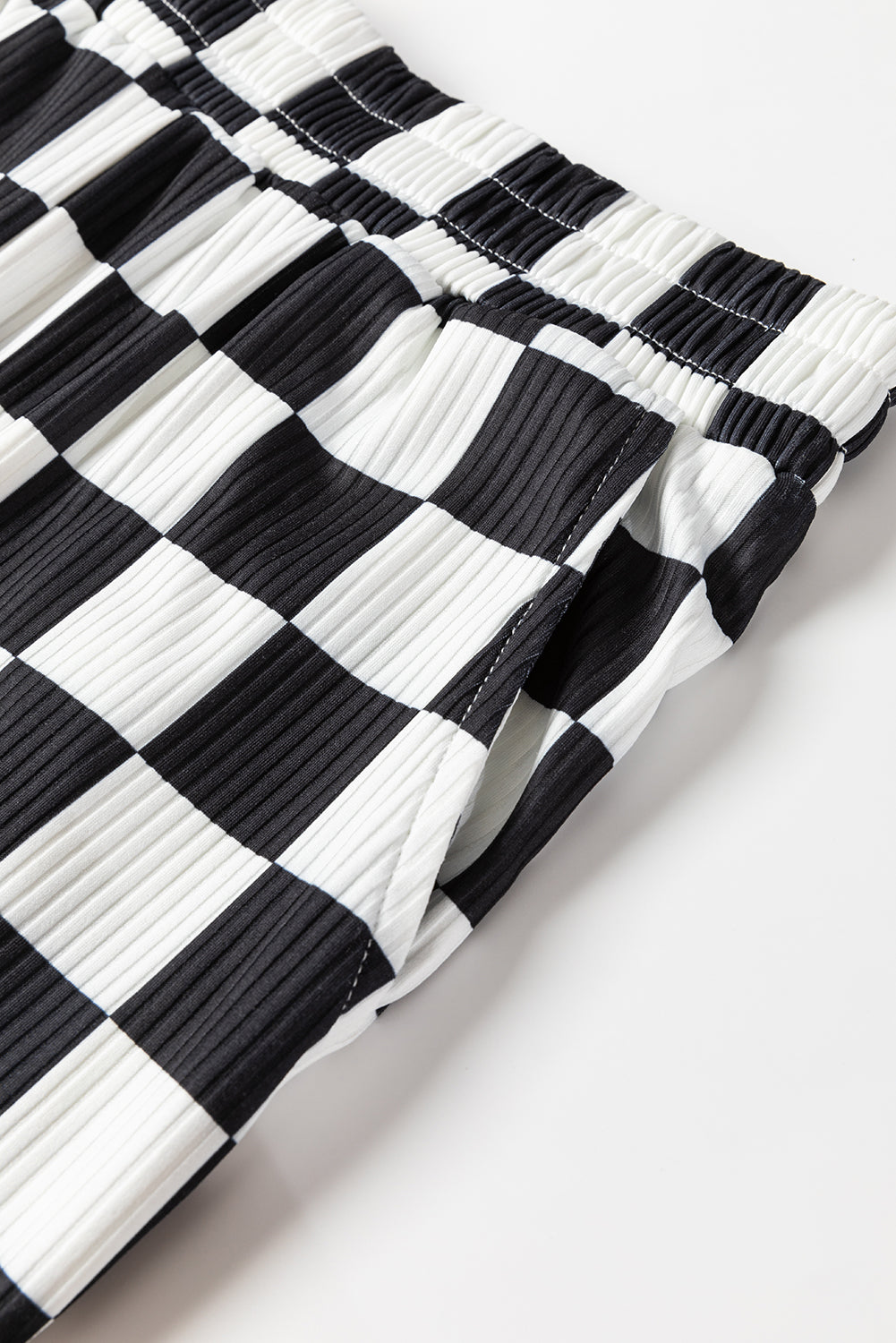 Checkered Half Sleeve Top and Flared Crop Pants Set