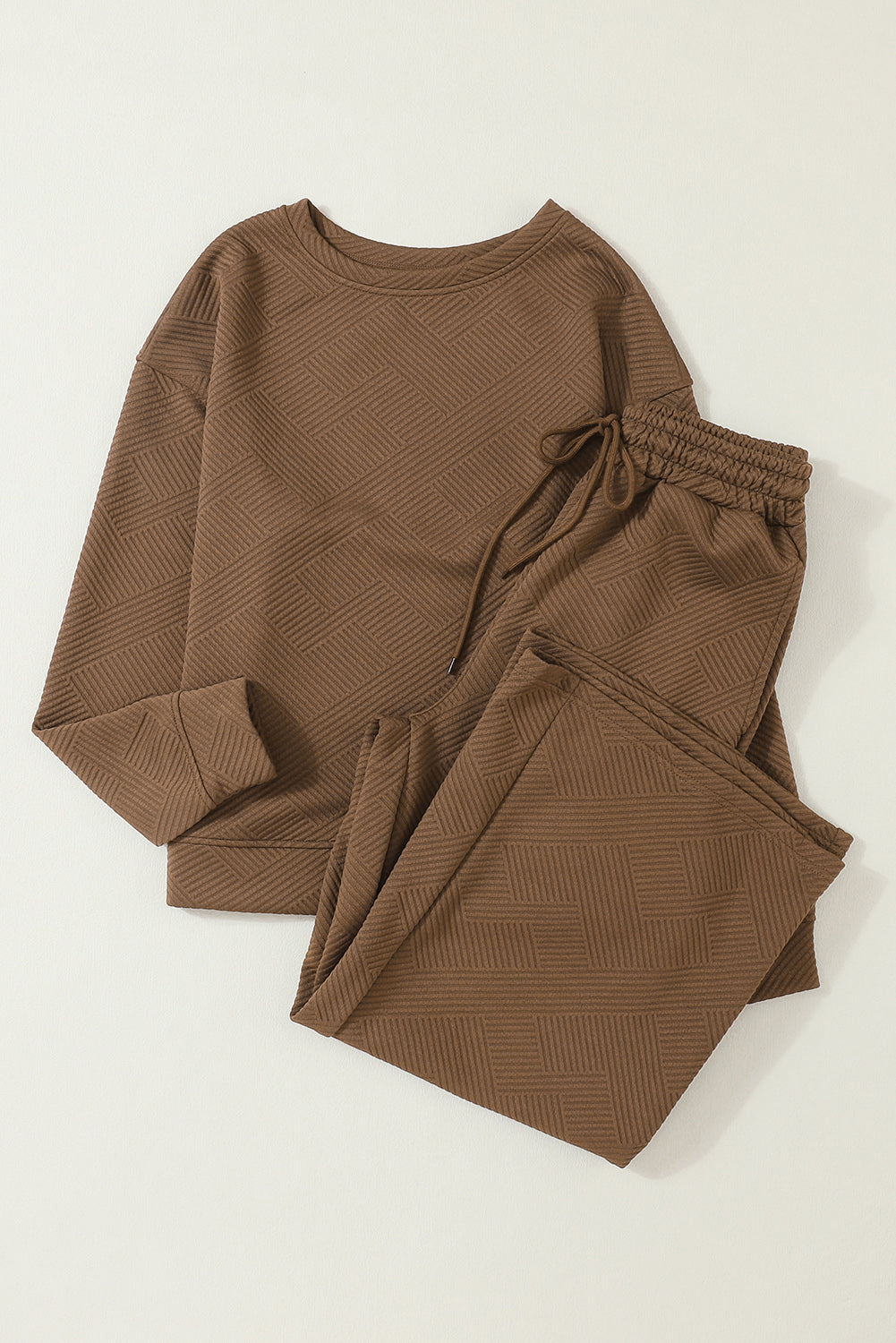 Textured Loose Slouchy Long Sleeve Top and Pants Set