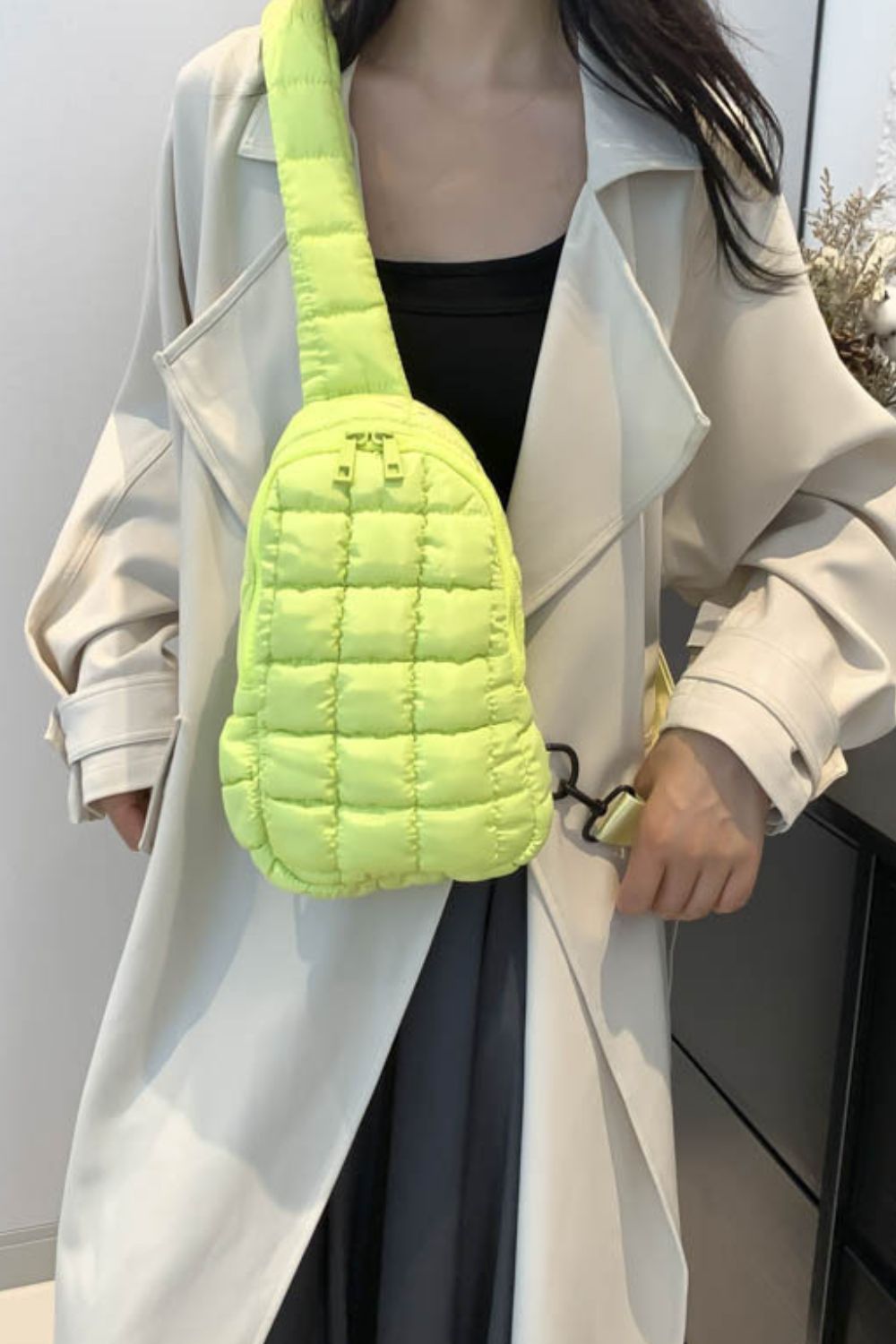 Olive Green Quilted Crossbody Bag