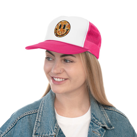 Floral Print Smily Trucker Caps