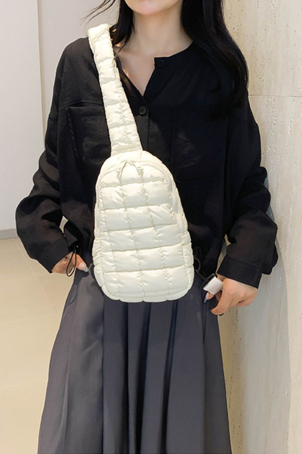 Olive Green Quilted Crossbody Bag
