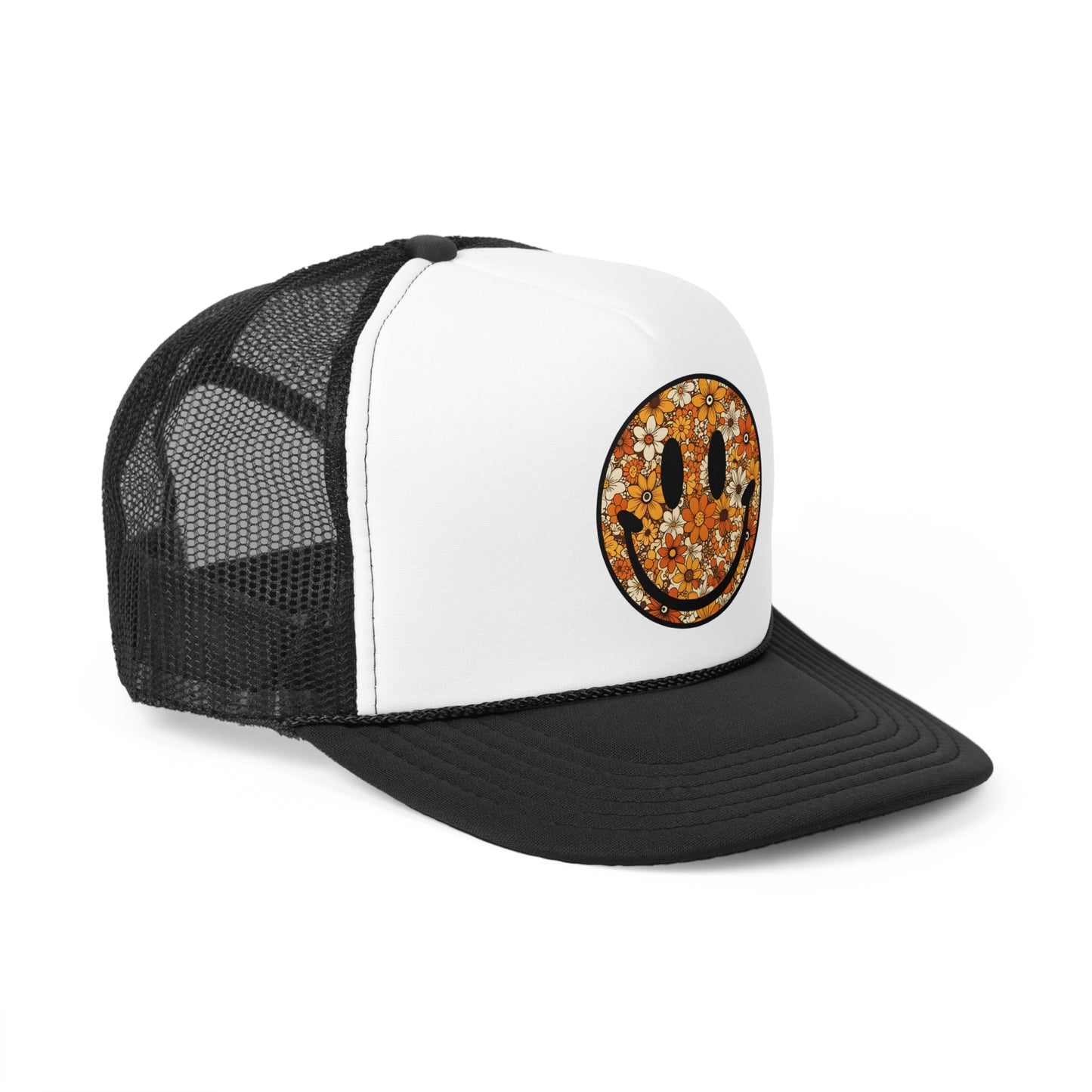 Floral Print Smily Trucker Caps