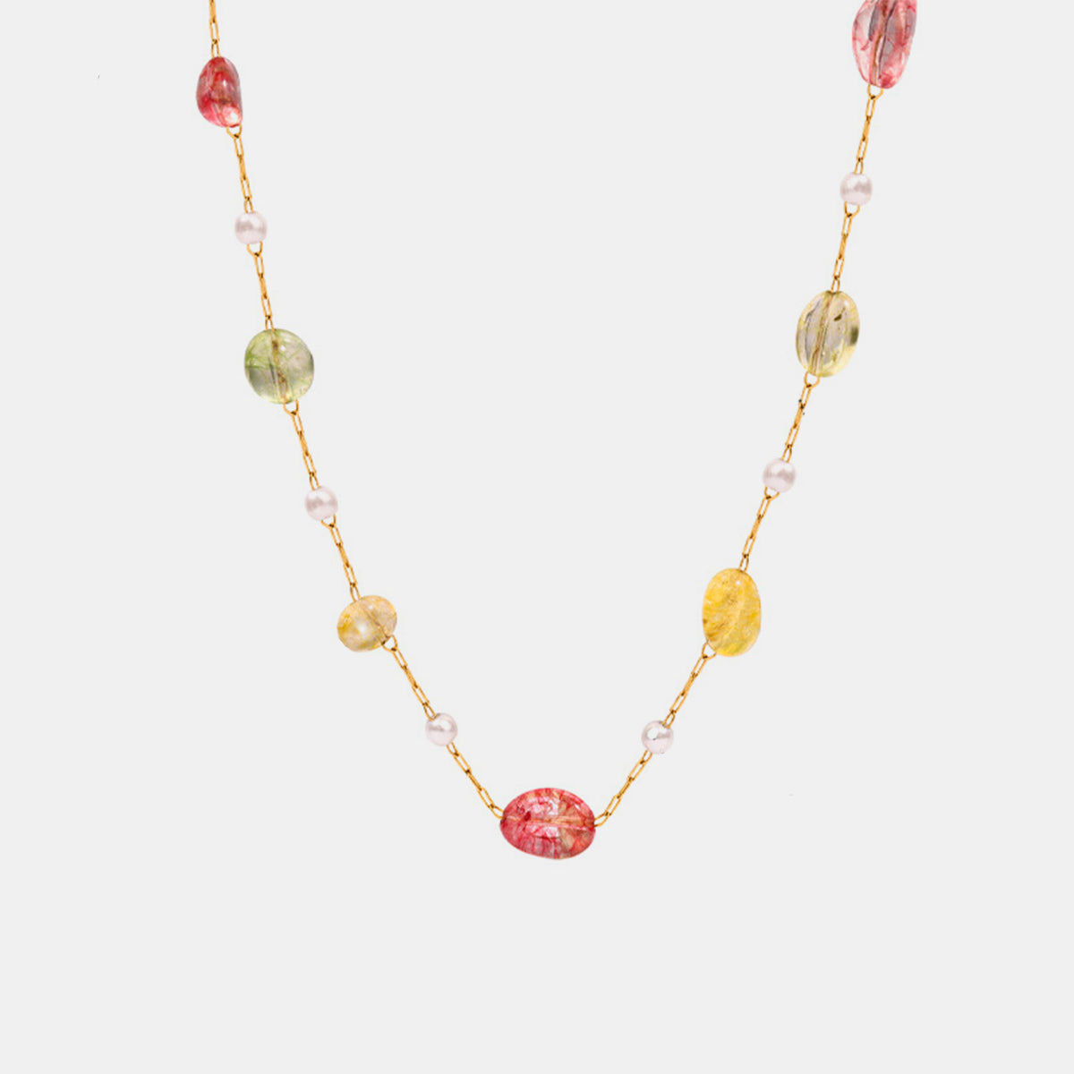 2-Piece Pearl & Natural Stone Necklace with Gold-Plated Beads and Oil Drip Charm