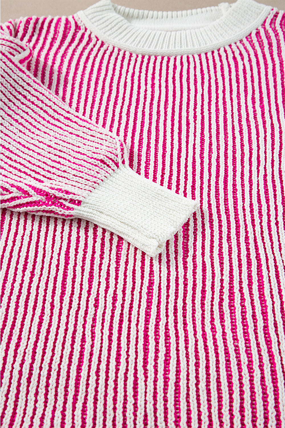 Pink Striped Textured Sweater