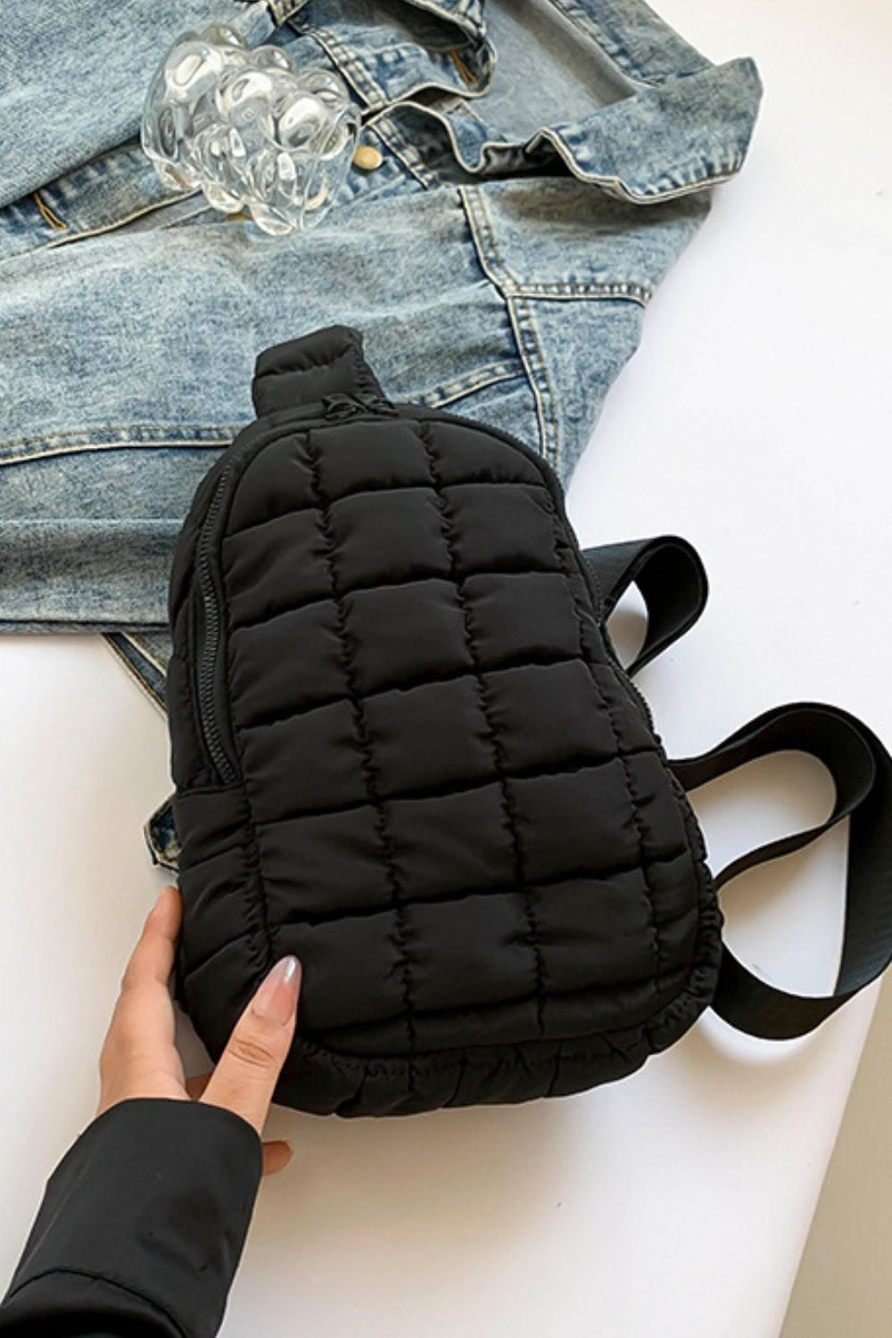 Olive Green Quilted Crossbody Bag