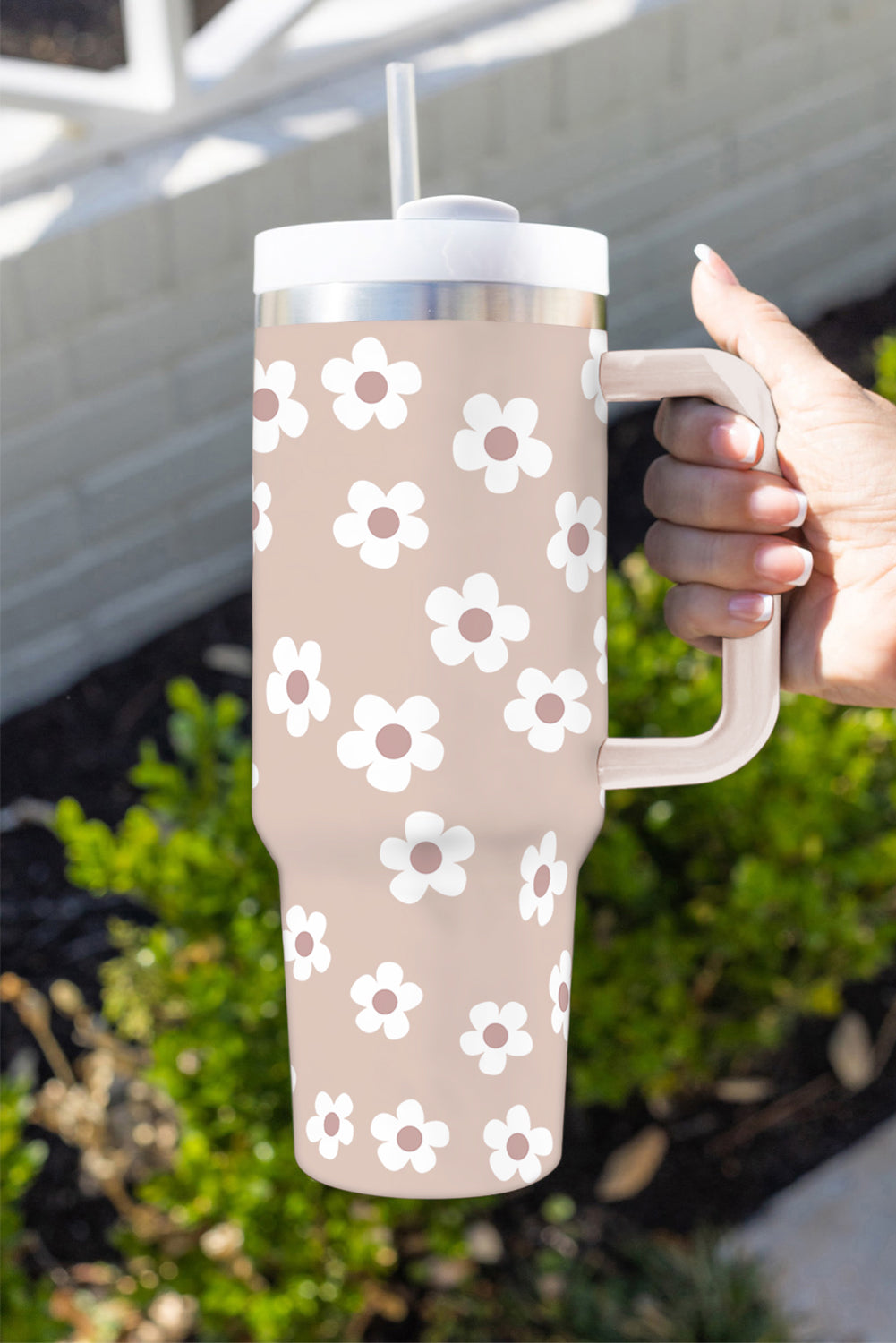 Floret Print Stainless Tumbler with Lid and Straw 40oz