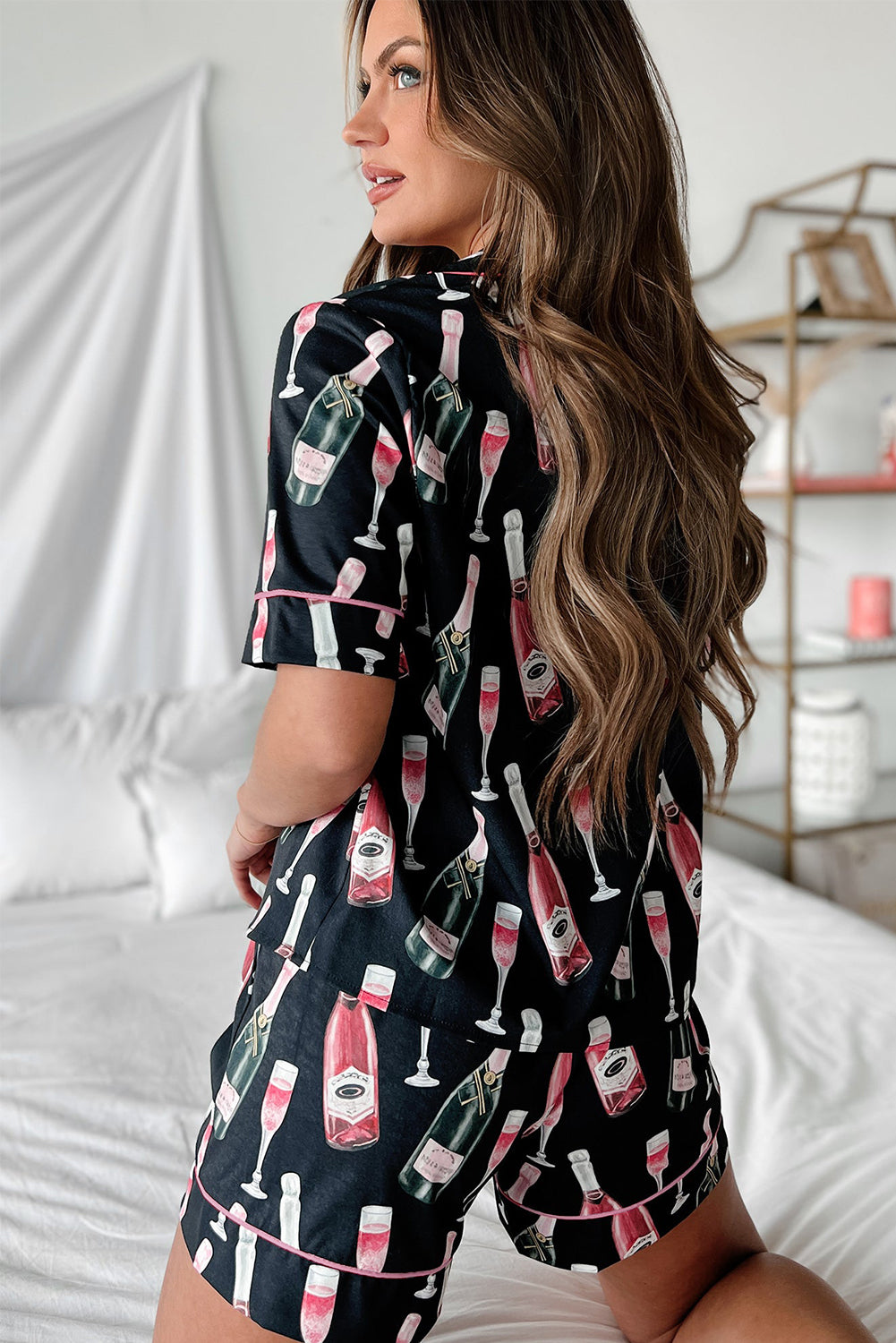 Champagne Print Silky Pajamas Set