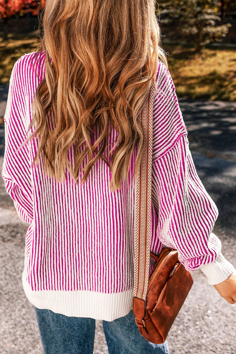 Pink Striped Textured Sweater